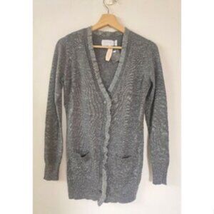Victoria Secret Gray and silver metallic v-neck ruffle front fitted cardigan M